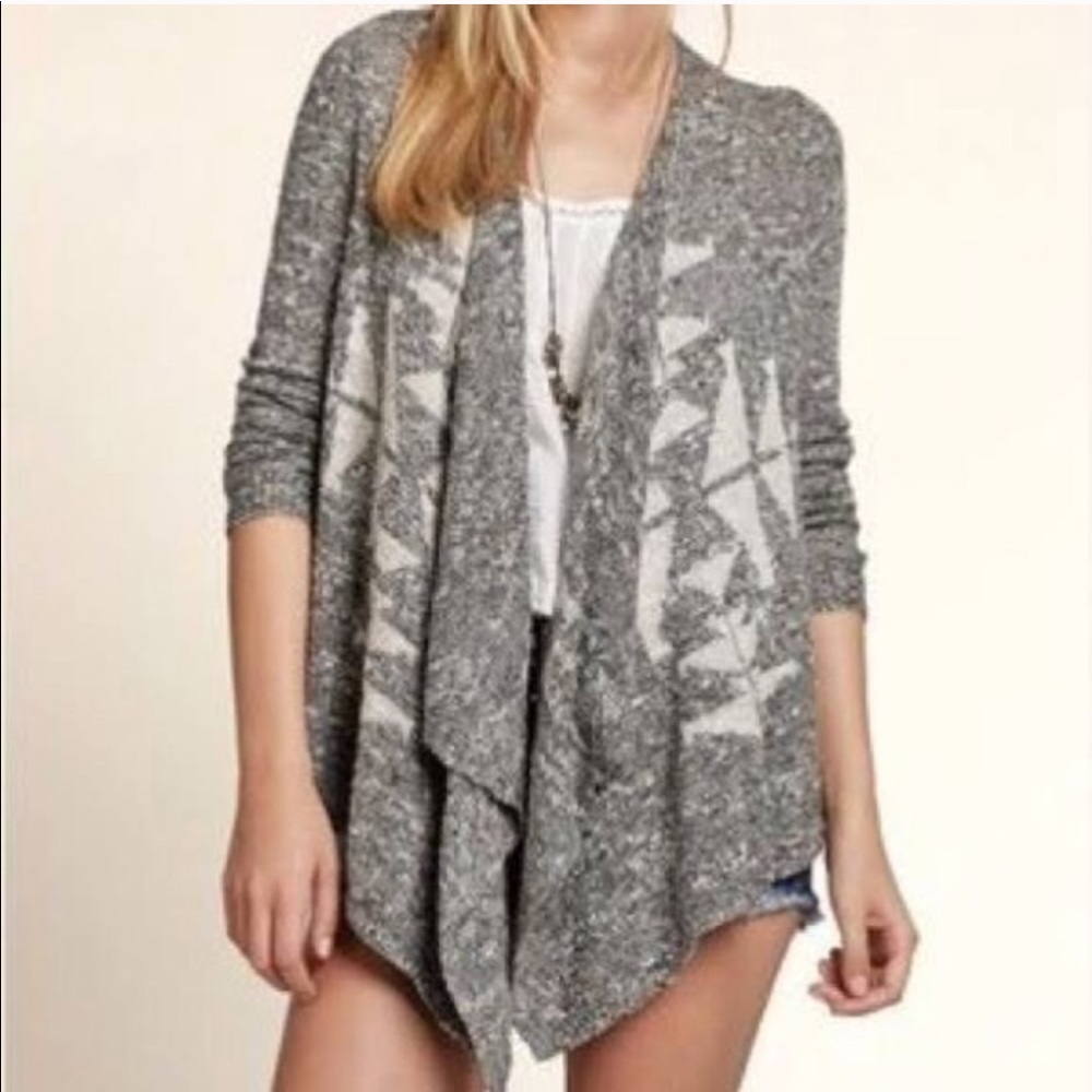 Grey Waterfall Drapey Cardigan Aztec Print